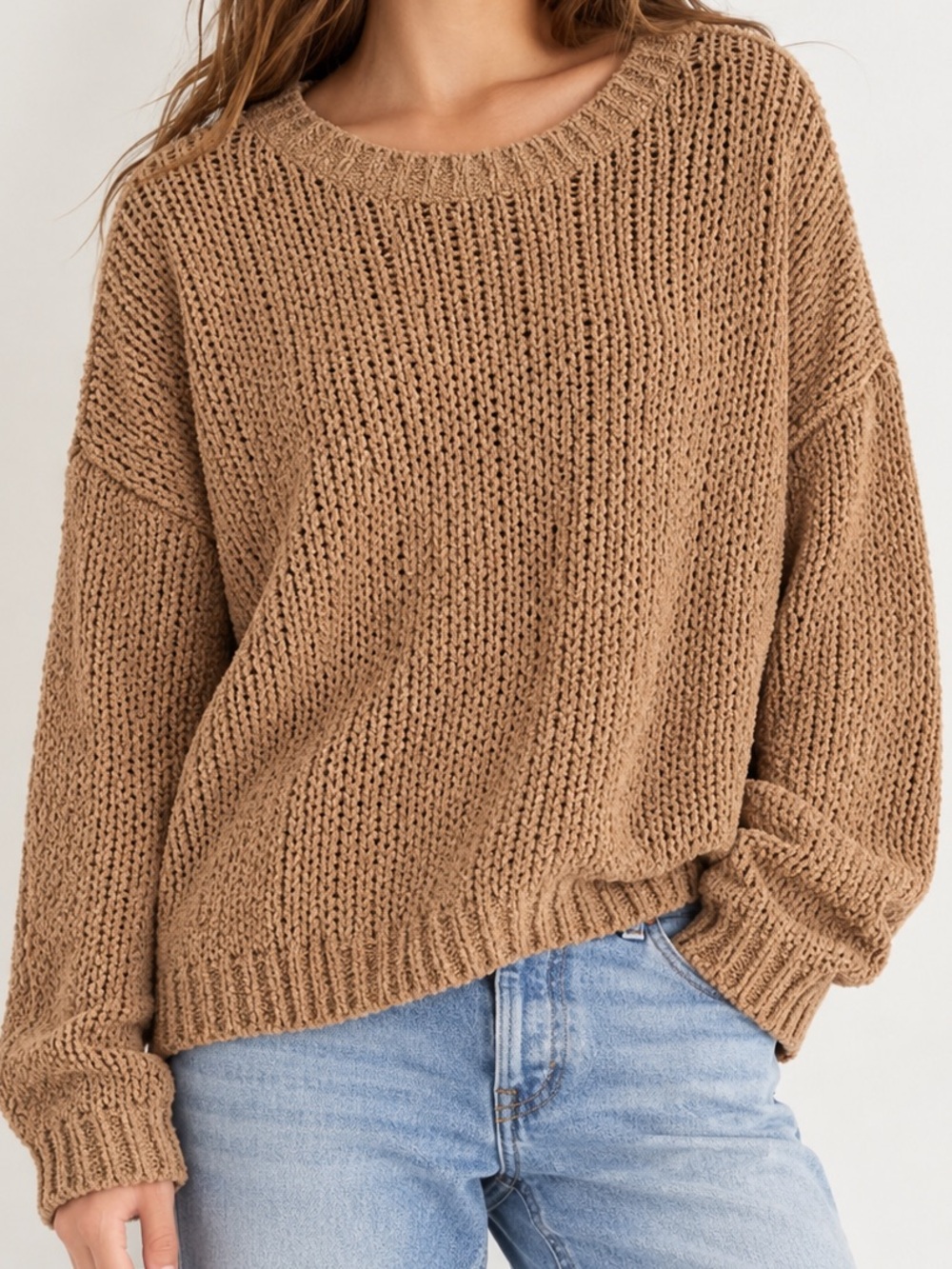 aerie Oversized Loose Knit Sweater in Camel Brown